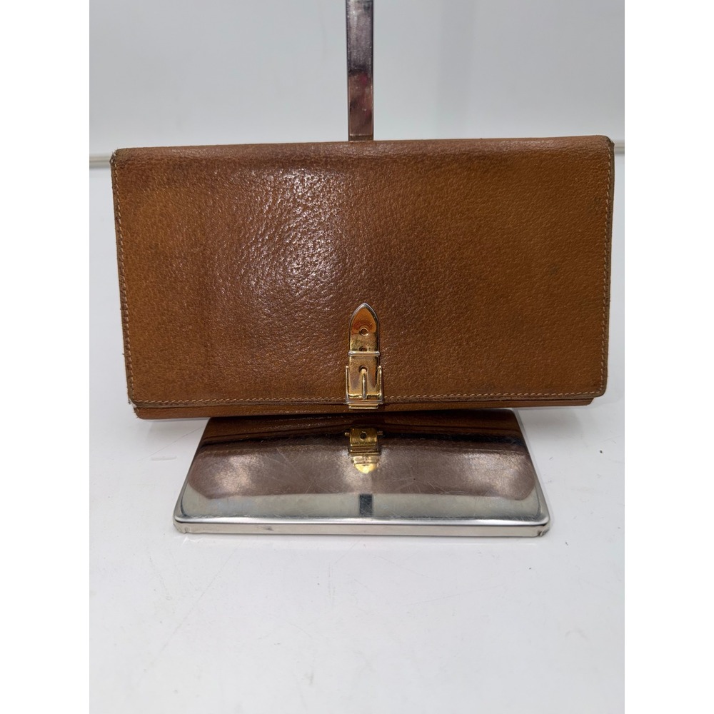 Gucci Vintage Brown Leather Continental Long Buckle Wallet Made in Italy